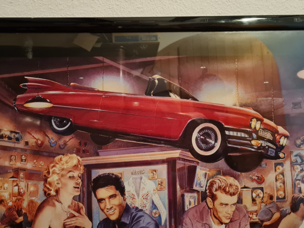 Картина-постер винтажная George Bungarda "Вечер в "Риксе"", в стиле 60-х, большой формат, в раме, 93.5 х 64 см, Германия, 1980-90гг.