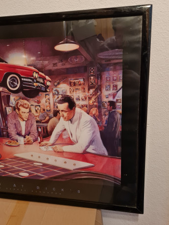 Картина-постер винтажная George Bungarda "Вечер в "Риксе"", в стиле 60-х, большой формат, в раме, 93.5 х 64 см, Германия, 1980-90гг.