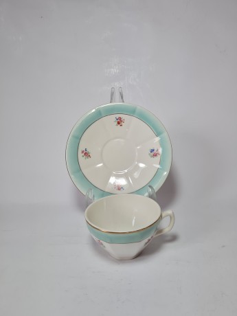 DIANE Набор чайных пар, 2 шт. "Бирюза" с цветочным узором и бирюзовым краем, Германия, 1960-70гг.