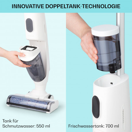 Klarstein Klarstein Akku-Hand-und Stielstaubsauger Caswell, 150 W, beutellos, Nass Trocken Sauger Akku Kabellos Beutellos LED 150  Беспроводной ручной и стержневой пылесос Klarstein Caswell, 150 Вт, без мешка, пылесос для влажной и сухой уборки, аккумулят