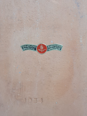 Панно декоративное винтажное Staatliche Majolika Karlsruhe с изображением парусника, керамика, 31 х 33 см, Германия, 1960-70гг.