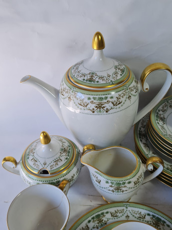 Сервиз чайный винтажный Tirschenreuther / Hutschenreuther Gruppe на 5 персон с зеленым узором, фарфор, Германия, 1960-70гг.