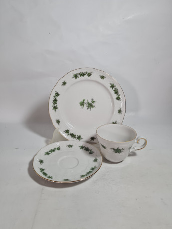 Чайное трио винтажное Seltmann Weiden Bavaria с зеленым ботаническим декором, фарфор, Германия, 1960-70гг.