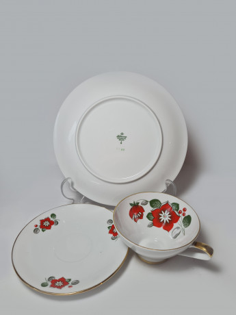 Seltman Weiden Bavaria Чайное трио "Красные цветы", позолоченный ободок, фарфор, Германия, 1960-70гг.