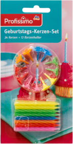 Profissimo  Geburtstags-Kerzen-Set (24 Kerzen + 12 Kerzenhalter) Набор свечей для Дня Рождения, 1 шт