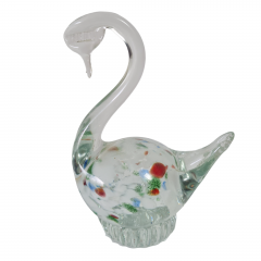Фигурка винтажная Murano Glas &quot;Лебедь&quot;, прозрачное стекло с яркими вкраплениями, 12 см, Италия, 1960-70гг.
