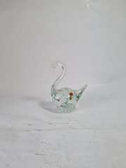 Фигурка винтажная Murano Glas &quot;Лебедь&quot;, прозрачное стекло с яркими вкраплениями, 12 см, Италия, 1960-70гг.
