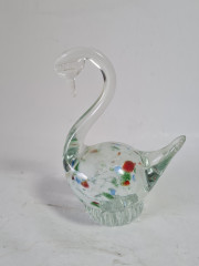 Фигурка винтажная Murano Glas &quot;Лебедь&quot;, прозрачное стекло с яркими вкраплениями, 12 см, Италия, 1960-70гг.