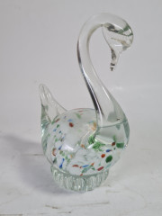 Фигурка винтажная Murano Glas &quot;Лебедь&quot;, прозрачное стекло с яркими вкраплениями, 12 см, Италия, 1960-70гг.