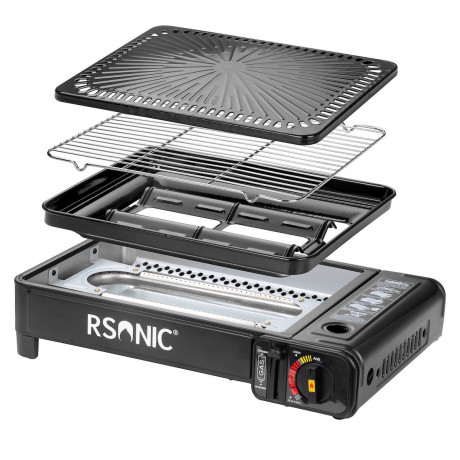 Mianova Mianova Gaskocher Campingkocher Tischgrill Gas Grill im Koffer, 4 Spiesse + Rost Platte Grillplatte Outdoor BBQ Barbecue Tisch Camping Herd Kocher Notfall Campingherd Notfallkocher  Газовая плита Mianova, походная плита, стол-гриль, газовый гриль 