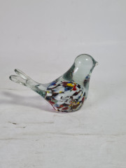 Фигурка винтажная Murano Glas &quot;Птичка&quot;, прозрачное стекло с яркими вкраплениями, 8.5 см, Италия, 1960-70гг.