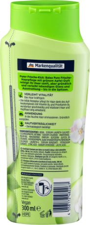 Balea Shampoo Pure Frische Балеа Шампунь с освежающим зелёным Яблоком для жирных Волос, 300 мл