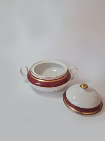 Seltmann Weiden Винтажное блюдо с крышкой и с бордово-позолоченным ободком, 28см x 17см, Германия, 1960-70гг.