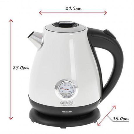 Camry Camry Wasserkocher CR 1344 weiss Elektrischer Wasserkocher mit Thermometer 1.7L, Edelstahl, Wasserstandsanzeige  Чайник Camry CR 1344 белый Электрочайник с термометром 1,7л, нержавеющая сталь, индикатор уровня воды
