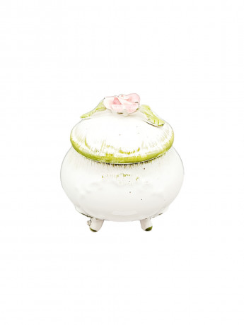 Шкатулка винтажная на ножках, с объемным цветком на крышке, керамика, 10 х 8 см, Италия, 1960-70гг.