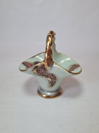 Конфетница винтажная Jasba Keramik, в светло-зеленых тонах, с позолотой, 8 x 12 см, Германия, 1960-70гг.