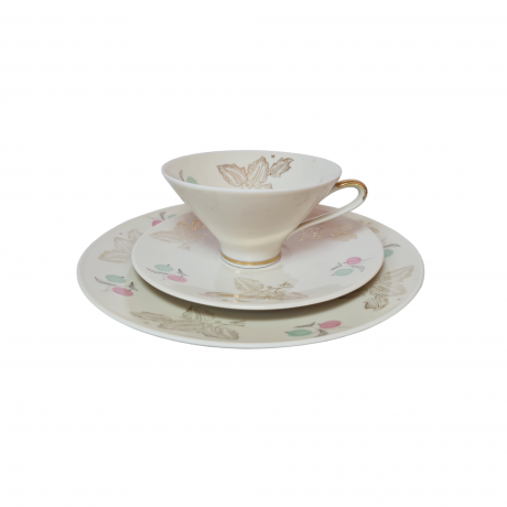 Z&Co Tirschenreuth Bavaria Фарфоровое чайное трио с разноцветным рисунком и позолоченным декором, Германия, 1960-70гг.