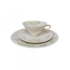 Z&amp;Co Tirschenreuth Bavaria Фарфоровое чайное трио с разноцветным рисунком и позолоченным декором, Германия, 1960-70гг.