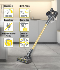 Genius Genius Akku-Bodenstaubsauger INVICTUS X8 PRO Akkustaubsauger, Deluxe-Set 23-tlg., beutellos Hepa filter ohne Beutel  Беспроводной пылесос Genius с контейнером INVICTUS X8 PRO, беспроводной пылесос, роскошный набор из 23 предметов, без мешка Hepa-фи