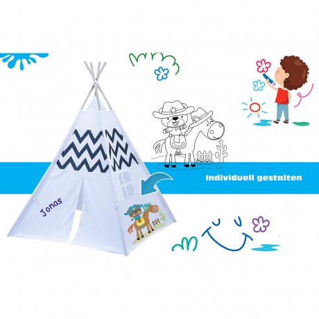 Playfun Indianerzelt Tipi mit Indianer Motiv drinnen und draussen Типи индийской палатки с индийским мотивом внутри и снаружи