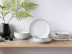 Creatable Creatable Tafelservice 12-tlg. LUNA BLACK LINE Weiss Сборный обеденный сервиз 12 шт. ЛУНА ЧЕРНАЯ ЛИНИЯ