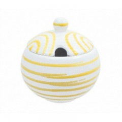 Gmundner Keramik Gmundner Keramik Gelbgeflammt Zuckerdose glatt mit Ausschnitt d: 10 cm / h: 11 cm Керамическая сахарница Gmundner желтого цвета с пламенем, гладкая, с вырезом d: 10 см / высота: 11 см
