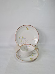 Чайное трио винтажное Kahla с желто-голубыми цветами, фарфор, Германия, 1960-70гг.