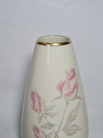 Ваза винтажная Alka Bavaria с нежно-розовым цветком, фарфор, средняя, 20.5 см, Германия, 1960-70гг.