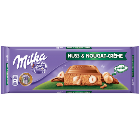 Milka Nuss-Nougat Альпийский молочный шоколад с начинкой и орехами 300г