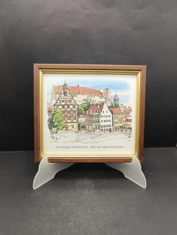 Картина винтажная Gunter Bottger "Вид из дома Дюрера и замок Кайзербург (Нюрнберг)", цветная графика, в раме, 18.5 х 16.5, Германия, 1980-90гг.