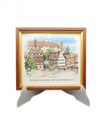Картина винтажная Gunter Bottger "Вид из дома Дюрера и замок Кайзербург (Нюрнберг)", цветная графика, в раме, 18.5 х 16.5, Германия, 1980-90гг.