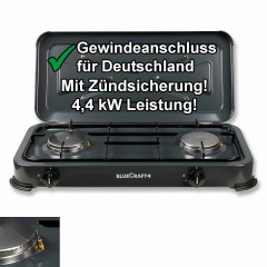 BlueCraft BlueCraft Gaskocher, (Gas-Kochfeld 2 flammen propangas), Campingkocher 2-flammig mit Zundsicherung  Газовая плита BlueCraft, (газовая плита, 2 пламени, пропан), походная плита, 2 пламени, с запальным предохранителем