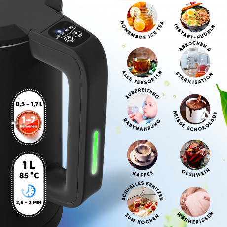 Stillstern Stillstern Wasserkocher Wasserkocher 1,7L, Schnelles Aufkochen, mit Temperatureinstellung, 2200 W, 2200W, 12 Std. Warmhaltefunktion, Leise Beige Чайник Stillstern 1,7л, быстрого закипания, с регулировкой температуры, 2200Вт, 2200Вт, функция под