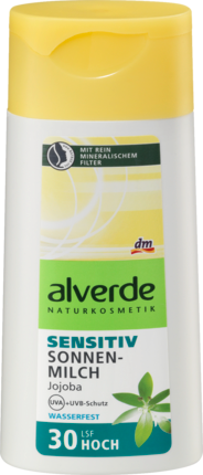 alverde NATURKOSMETIK чувствительный Молочко для загара Масло жожоба LSF 30, 200 мл