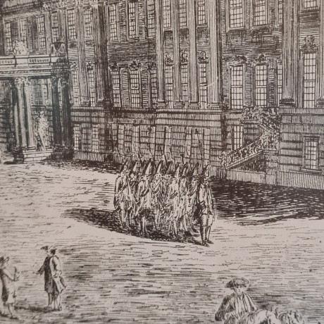 Картина винтажная "Вид на Королевский дворец в Потсдаме", в раме, графика, 90,5 x 66 см, Германия, 1960-70гг.