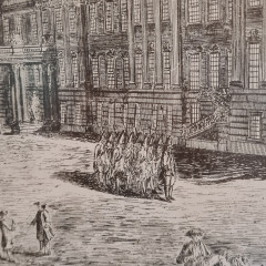 Картина винтажная "Вид на Королевский дворец в Потсдаме", в раме, графика, 90,5 x 66 см, Германия, 1960-70гг.