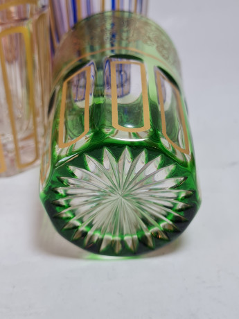 Стаканы винтажные Albena Morokko из цветного стекла с золотистым декором, 5 шт.х 13,5 см и 1 шт.х 10 см, Германия, 1960-70гг.