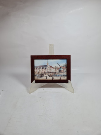 Картина винтажная Im Stil C.Stenton "Городской пейзаж", деревянная рама, 17 х 12 см, Германия, 1960-70гг.