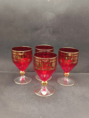 Бокалы для вина винтажные Bohemia, с золотым декором, хрустальное стекло, 6 шт., 11.5 см, Чехословакия, 1970-80гг.