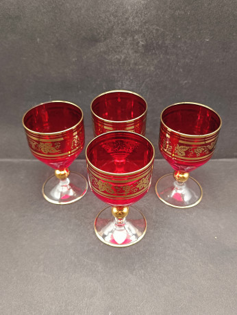 Бокалы для вина винтажные Bohemia, с золотым декором, хрустальное стекло, 6 шт., 11.5 см, Чехословакия, 1970-80гг.