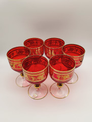 Бокалы для вина винтажные Bohemia, с золотым декором, хрустальное стекло, 6 шт., 11.5 см, Чехословакия, 1970-80гг.