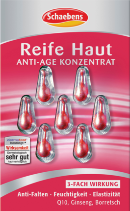 Schaebens Reife Haut Концентрат для зрелой кожи с Q10, с экстрактом Корня Женьшеня и Эхиума, для уменьшения морщин , капсулы, 7 шт
