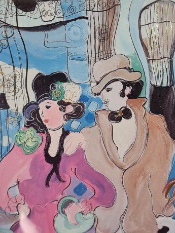 Картина винтажная "Влюбленная пара", под стеклом, 30 x 24 см, Германия, 1960-1970гг.