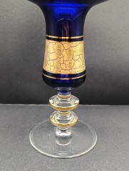 Подсвечник винтажный Barthmann на 1 свечу, в сине-золотистых тонах на ножке, стекло, 17 х 10.5 см, Германия, 1970-80гг.