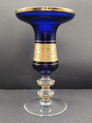 Подсвечник винтажный Barthmann на 1 свечу, в сине-золотистых тонах на ножке, стекло, 17 х 10.5 см, Германия, 1970-80гг.