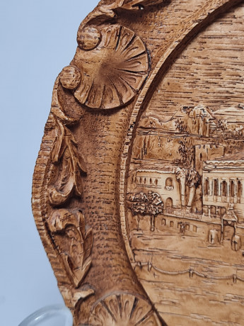 Деревянное панно, резная объемная картина "Монако", 15 x 2,5 см, Германия, 1950-60гг.