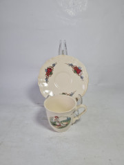 Две кофейные пары винтажные Sarreguemines &quot;Девочка с гусем&quot;, фарфор, Франция, 1960-70гг.