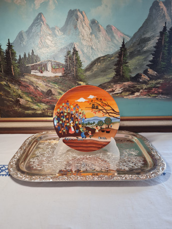 Тарелка декоративная винтажная Purfurst Hof Bavaria / Barbara Furstenhofer "Сцена со сбором урожая", фарфор, 19,5 см, Германия, 1970-80гг.