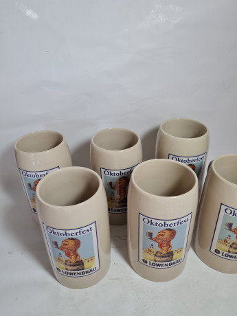Немецкая пивная кружка винтажная Lowenbrau / Oktoberfest с изображением льва, керамика, 6 шт., 0.5 л, 15 см, Германия, 1970-80гг.
