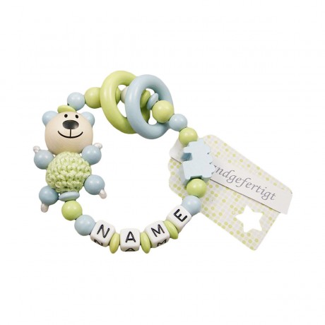 kleinerStorch Greifling mit Name – Jungen Beissring personalisiert – Holz Rassel Bar  Lok in blau Именная прорезыватель для зубов с именем